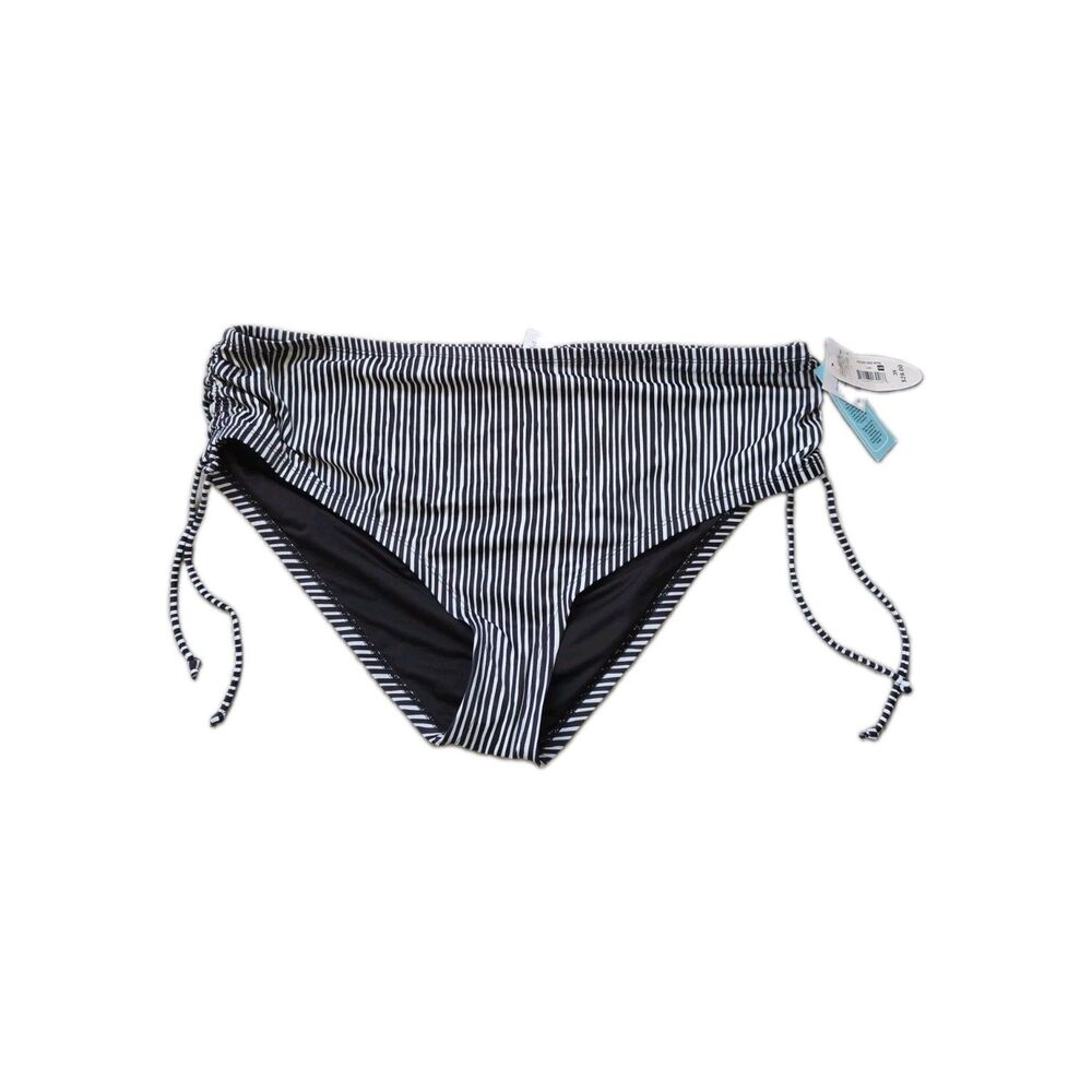 NWT Wave Zone Women's 3X Black White Striped High Waisted Ruched Swim Bottom